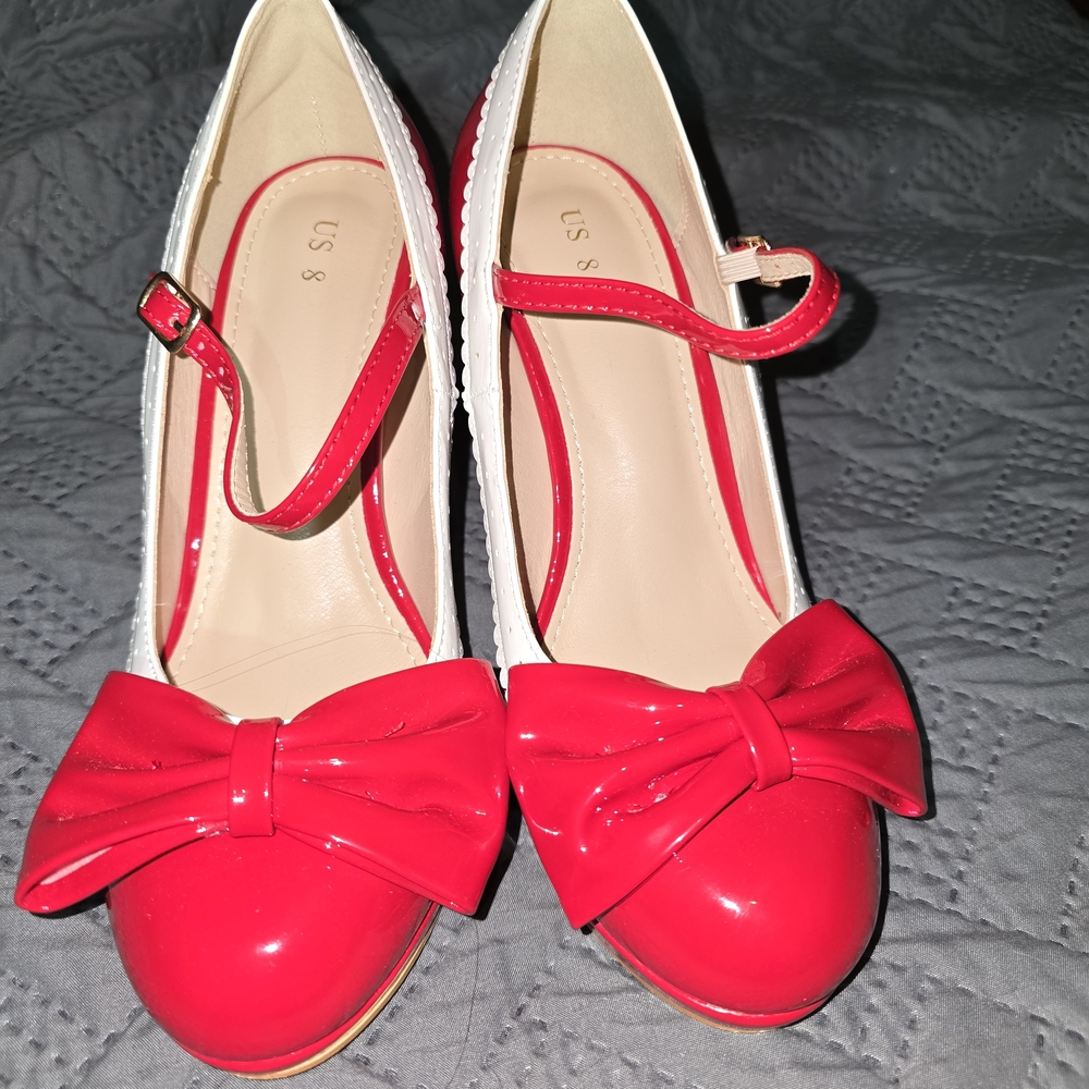Red and White Women's Shoes with Bow